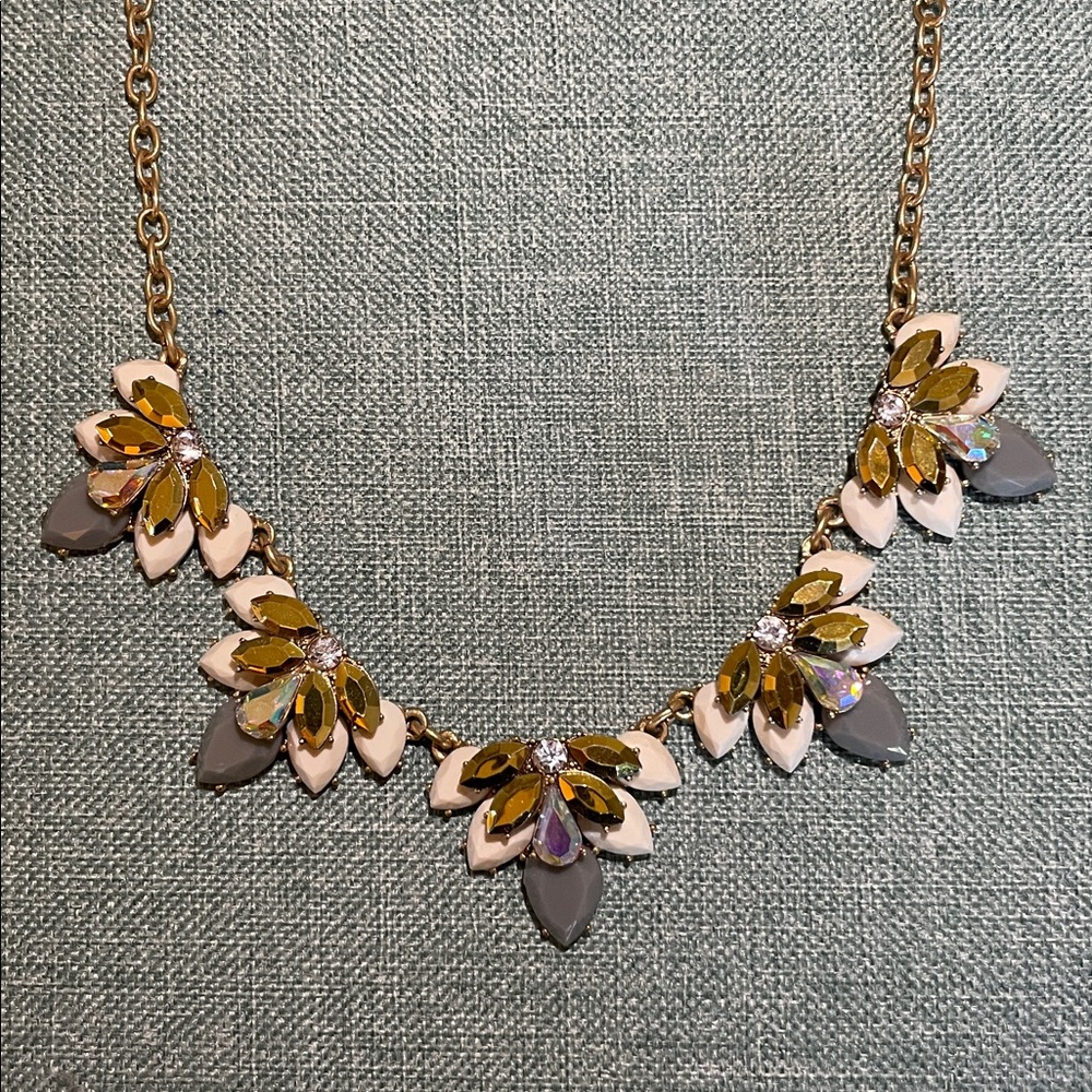 NWT J. Crew Fan White and Crystal Statement Necklace